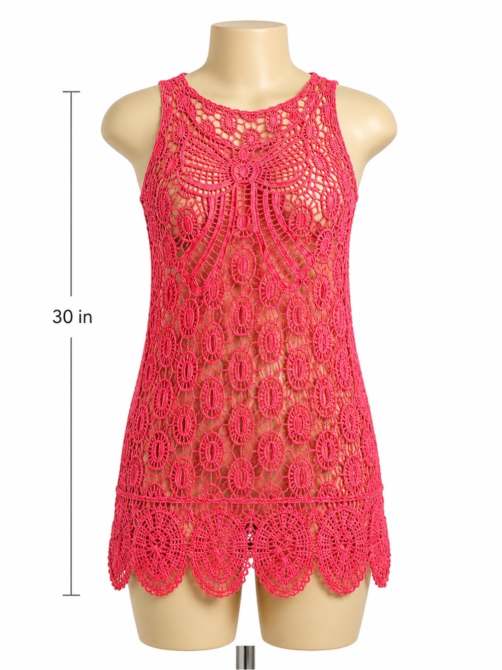 Swim Suit Cover Up Open Knit Scalloped Hem Coral Pink Bathing Suit Cover Resort